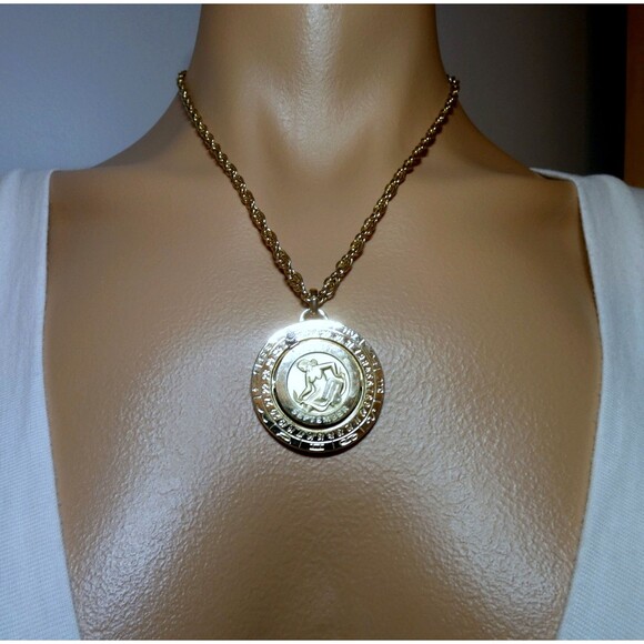 VTG Pierre Cardin Zodiac Diamond Pendant Necklace Virgo Articulated 18" - Picture 4 of 7